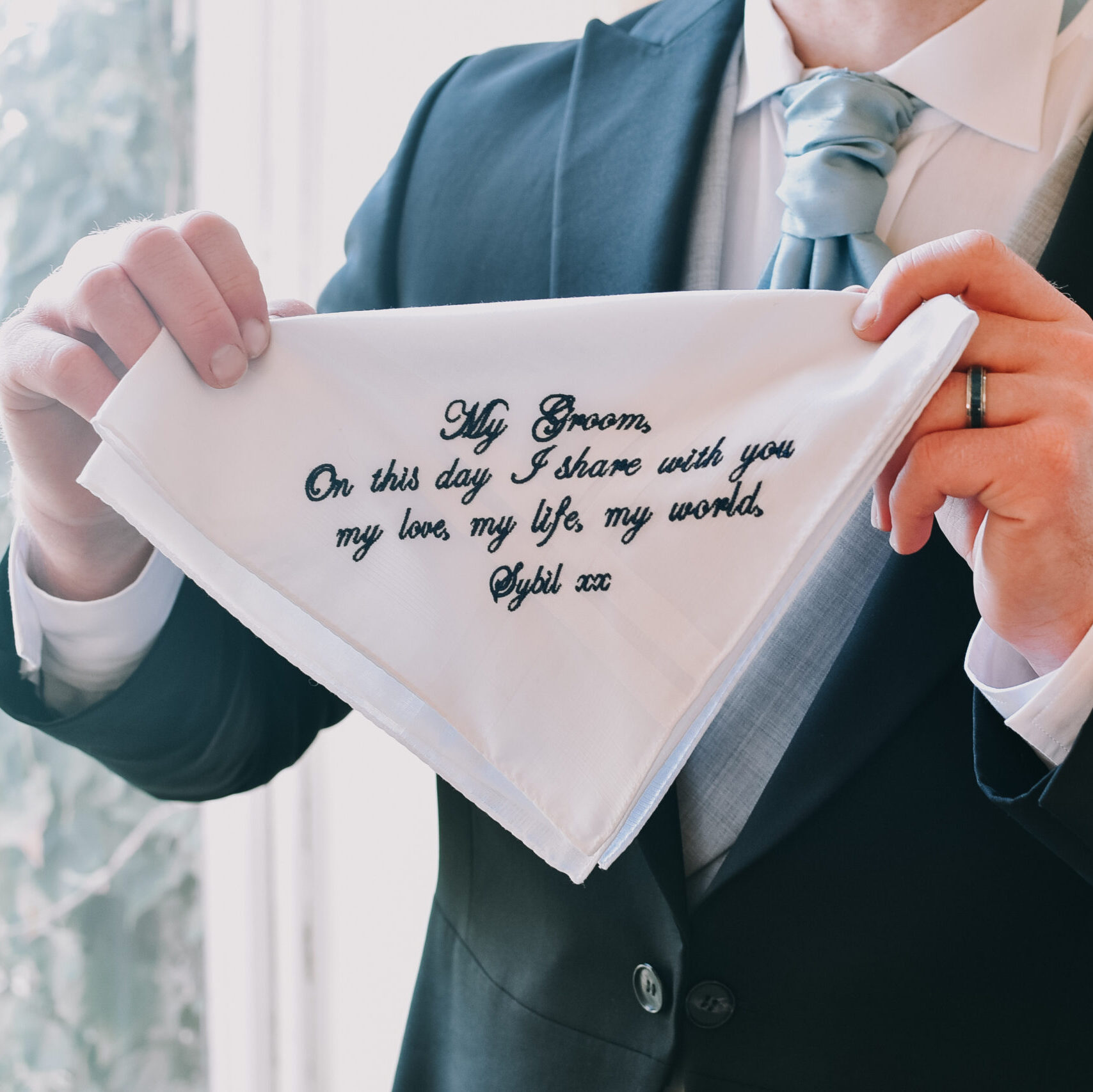 personalised wedding handkerchief