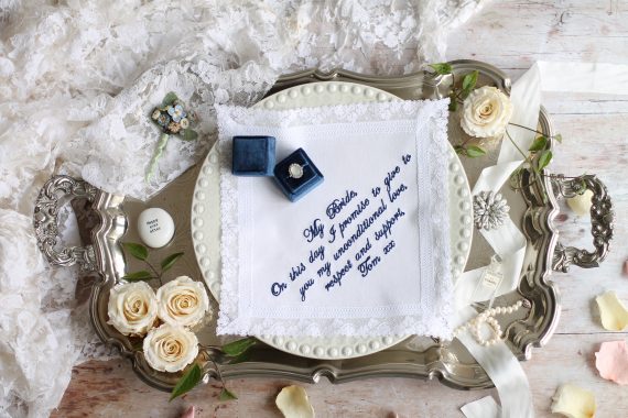 Personalised Ladies wedding handkerchief White Name Bride To Be Bridesmaid 