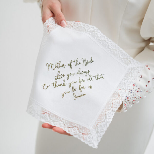 Nottingham Lace Handkerchief – Any Message Embroidered up to 150 Characters