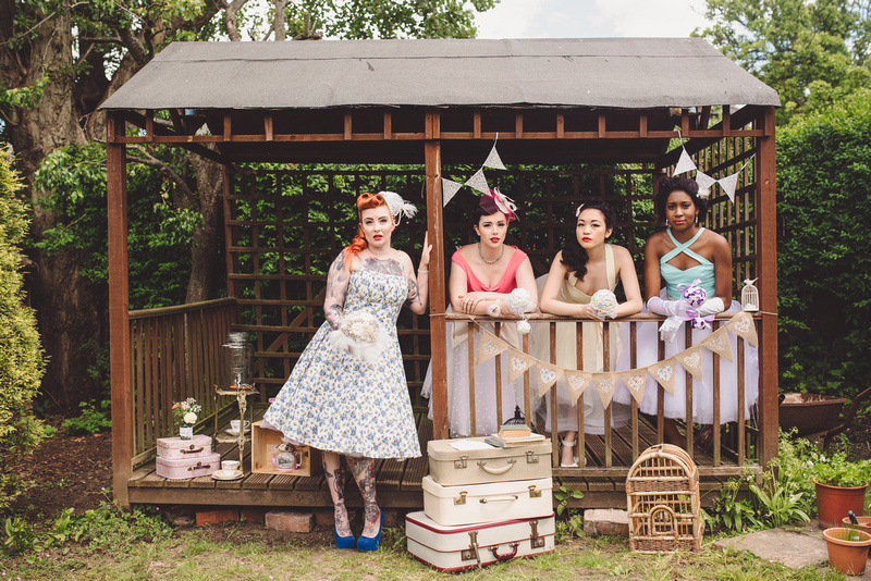 Dresses by Frock of Nottingham, Bride and Bridesmaids accessories by Bespoke Vintage Castle / Hair by Pin Up Curl / Make up by Rochelle OBrien / Props by Extra Special Touch