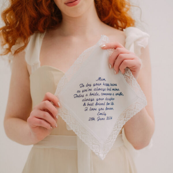 Nottingham Lace Handkerchief - Any message embroidered to 250 Characters