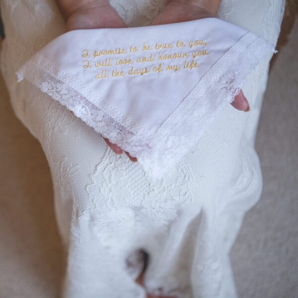 Nottingham Lace Handkerchief – Any message embroidered to 250 Characters