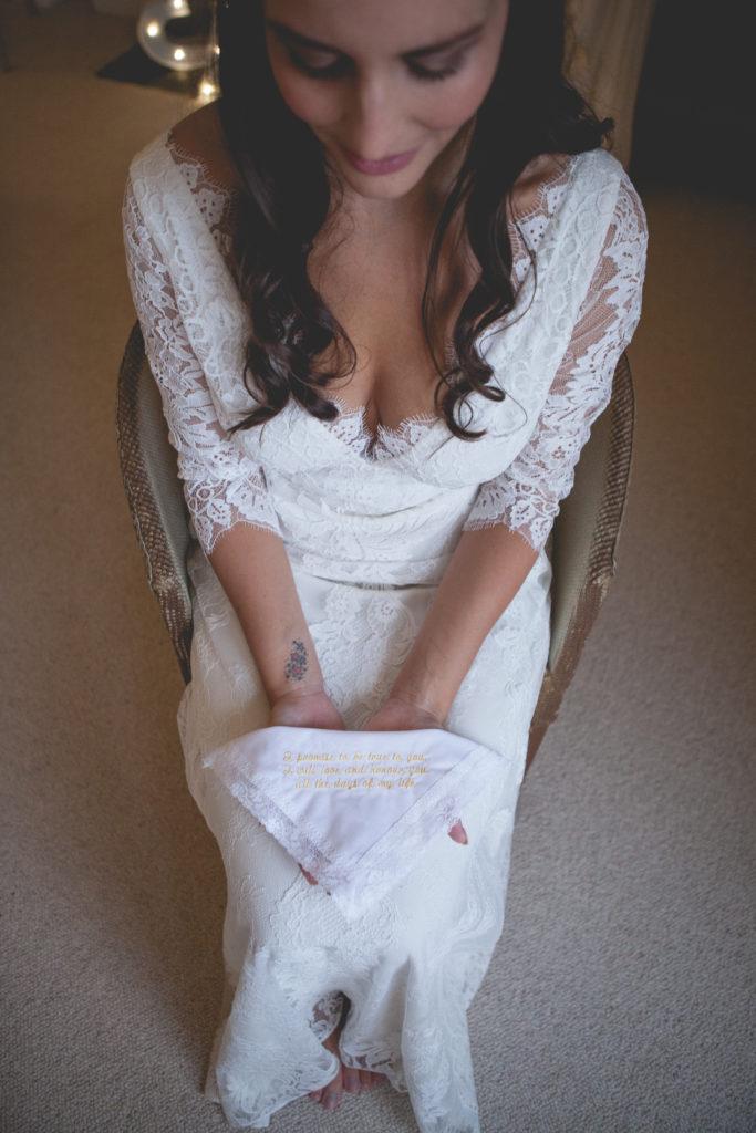 personalised lace bridal wedding handkerchief nottingham lace
