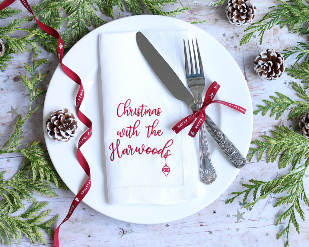 Personalised Embroidered Christmas Linen Napkin