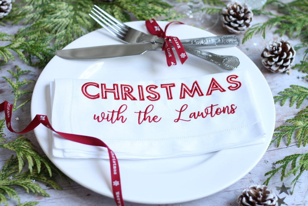 Personalised Family Embroidered Christmas Cotton Napkin