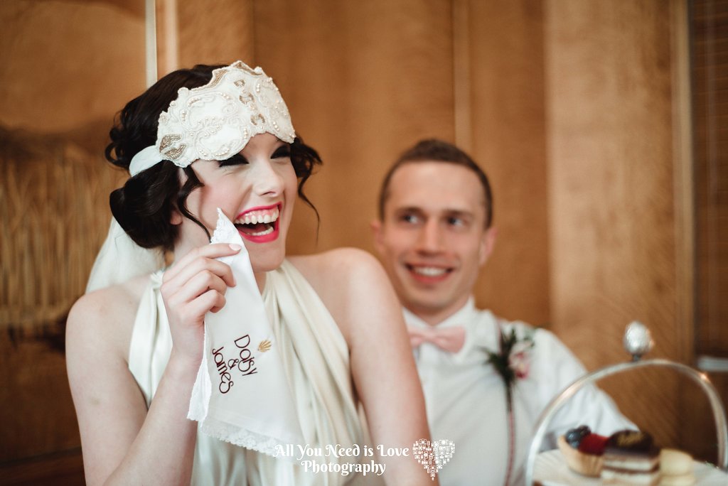 Great Gatsby Styled Wedding at Betty’s Tea Room in York with Custom Handkerchiefs