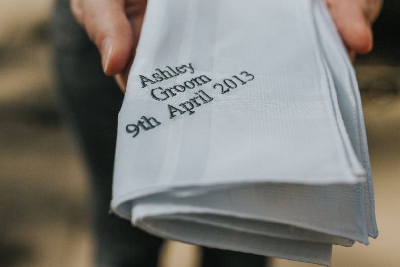 Personalised wedding details handkerchief