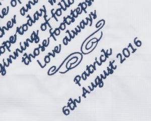 Fancy scroll on personalised handkerchief