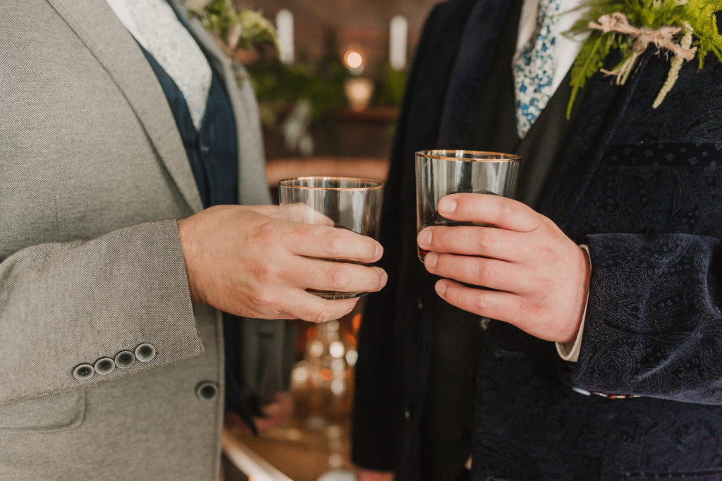 Two Grooms: Luxe, Contemporary Wedding Styling with Personalised Napkins and cocktail bar