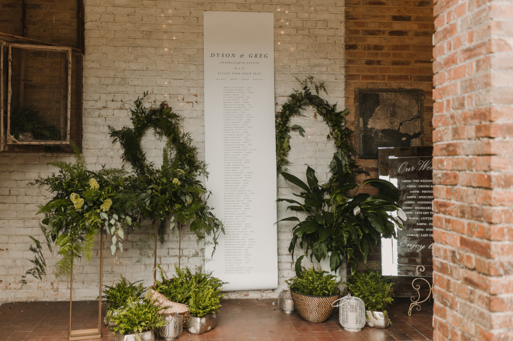 Two Grooms: Luxe, Contemporary Wedding Styling with Personalised Napkins and foliage 