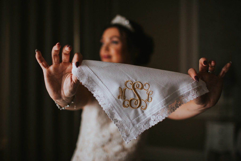 Classic Fairytale Wedding with Personalised Handkerchiefs and Napkins
