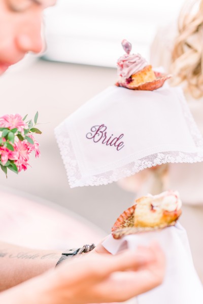 Pink Retro Engagement Shoot with Personalised Bride Handkerchiefs