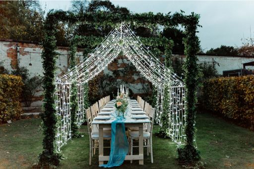 Elegant Garden Wedding with Embroidered Rose Gold Napkins