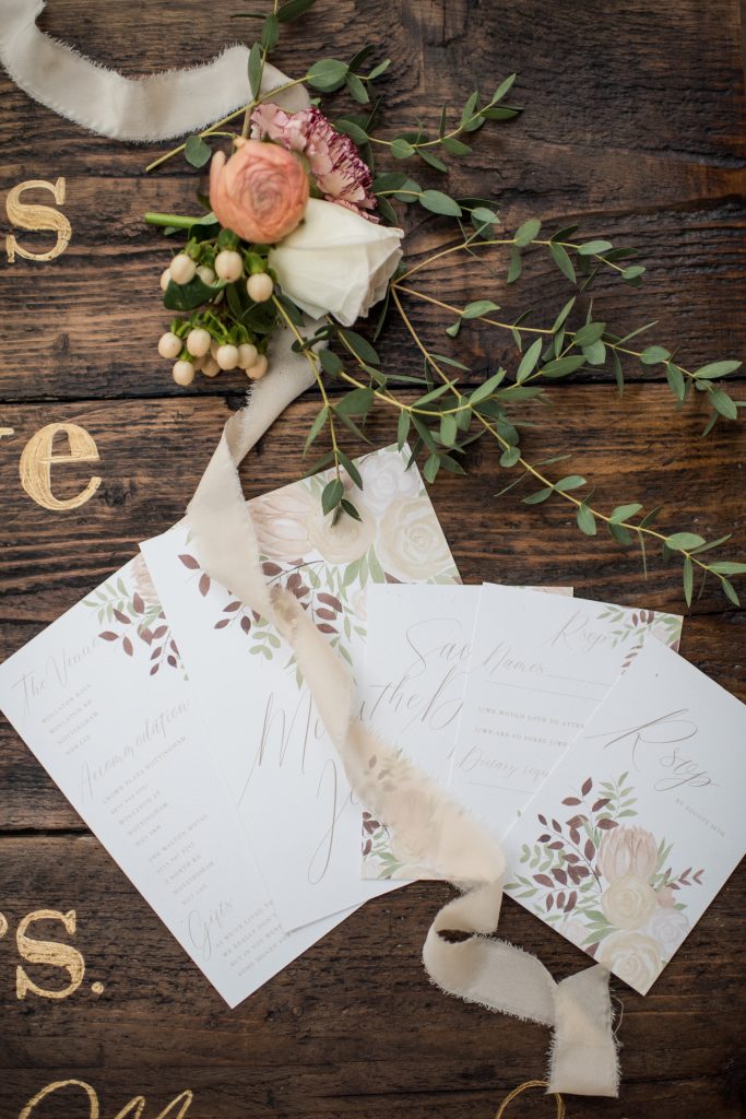 Romantic Wedding With Personalised Printed Linen Menus