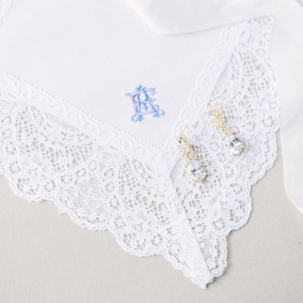 Nottingham Lace Handkerchief – Embroidered with intertwined monogram
