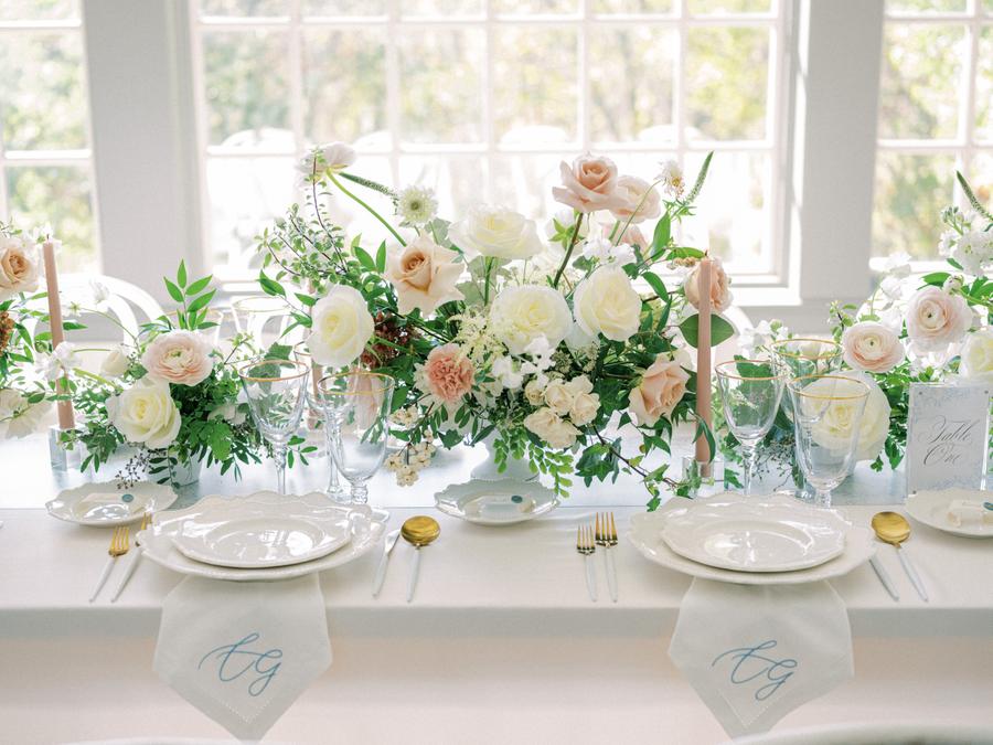 Luxury Country Garden Wedding with Pastel Monogram Napkins