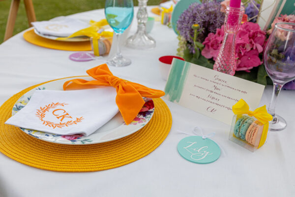 Orange monogram wedding napkins