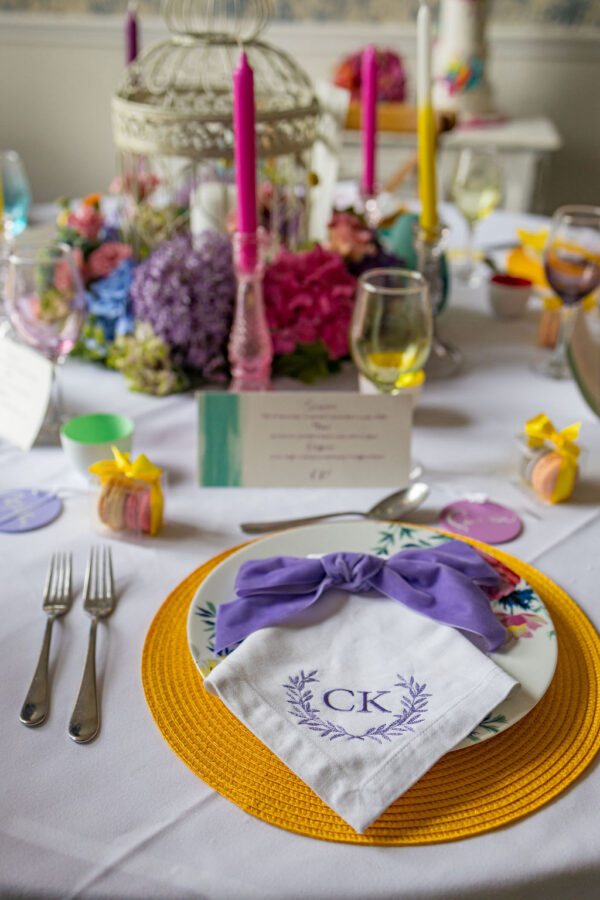 Violet monogram wedding napkins