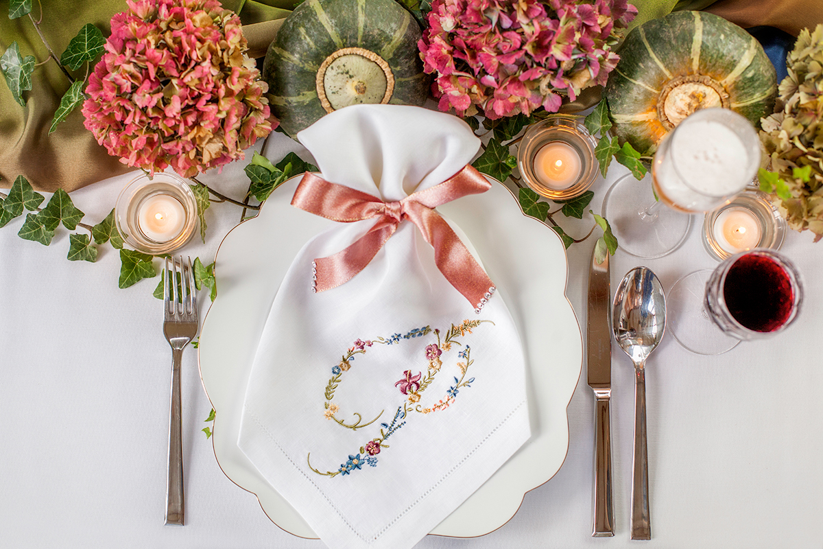 WEDDING PACKAGE – Floral Monogram Wedding Napkins (Linen Napkins)