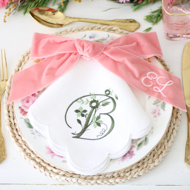 Monogrammed Velvet Bow – Ribbon Embroidered with Initials