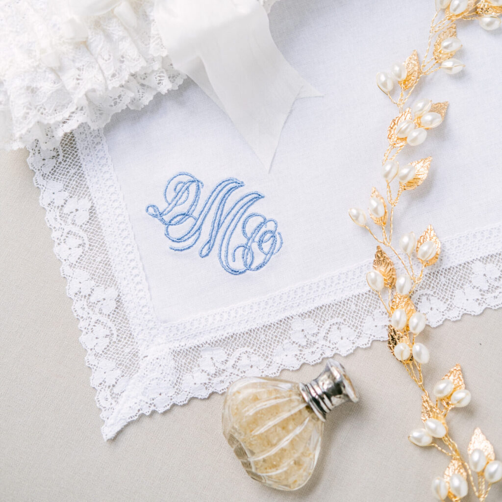 Nottingham Lace Handkerchief - Embroidered with 3 letter monogram