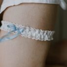 Nottingham Lace Wedding Garter with Delicate Pure Silk Blue Bow- Anya