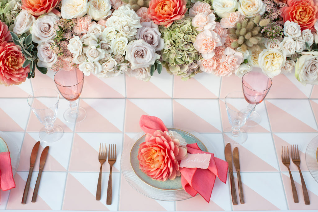 Coral Floral Wedding With Calligraphy Custom Napkins