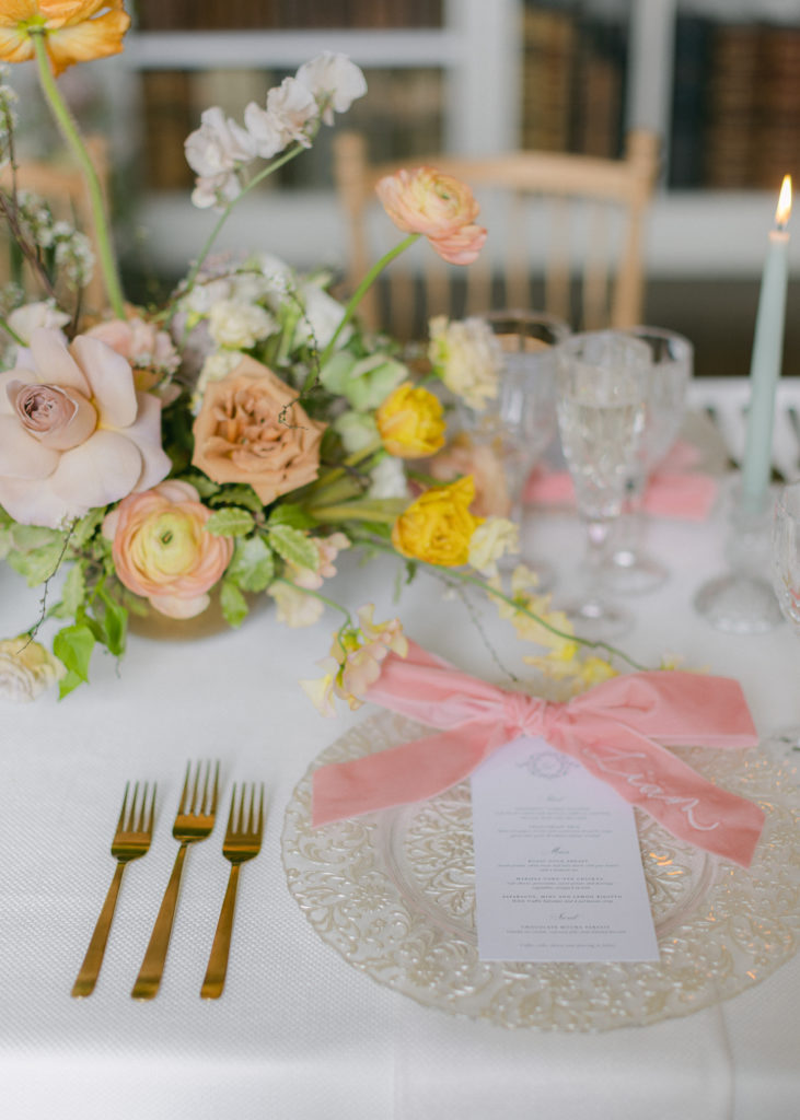 Pastel Floral Wedding With Velvet Napkin Bows