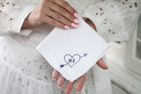 Wedding handkerchief with heart and arrow