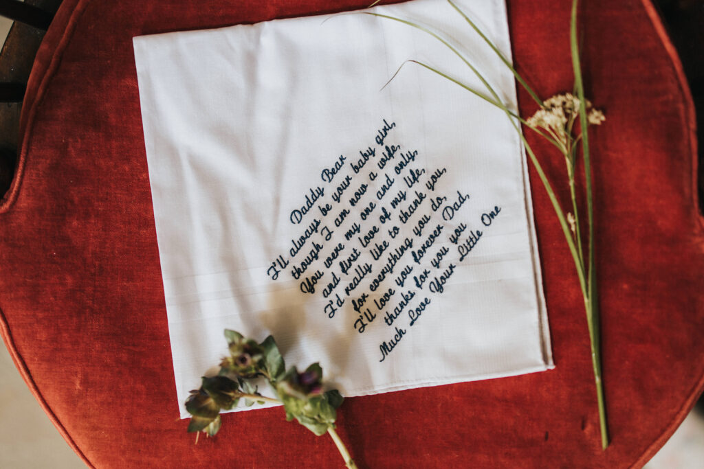 Summer Wedding at Jervaulx Abbey With Personalised Poem Handkerchiefs