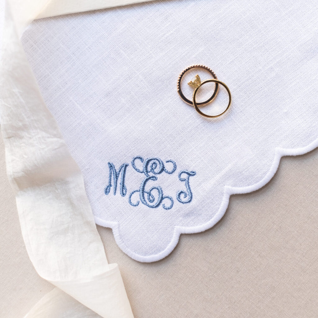 Personalised Monogram Scallop Wedding Handkerchief