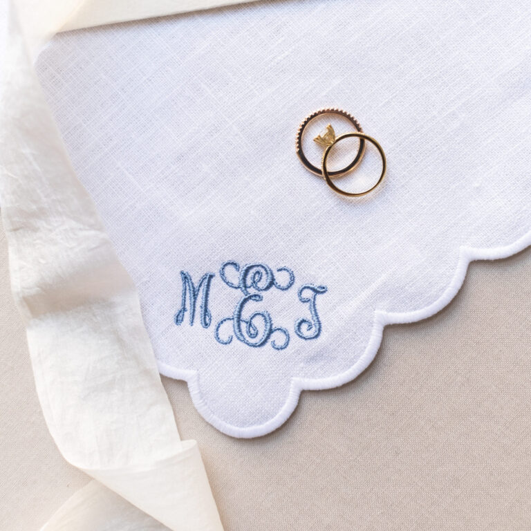 Personalised Scallop Handkerchief - 3 Initial Monogram Hankie