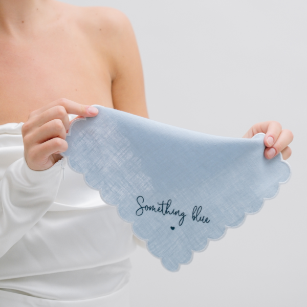 Something Blue Scallop Wedding Handkerchief