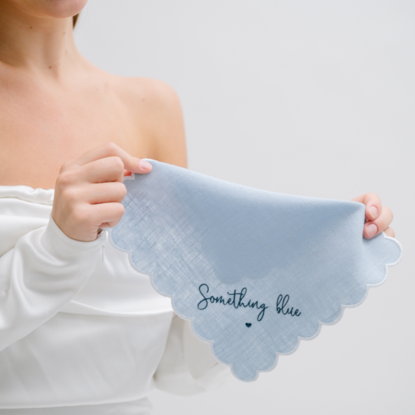 Something Blue Scalloped Wedding Handkerchief