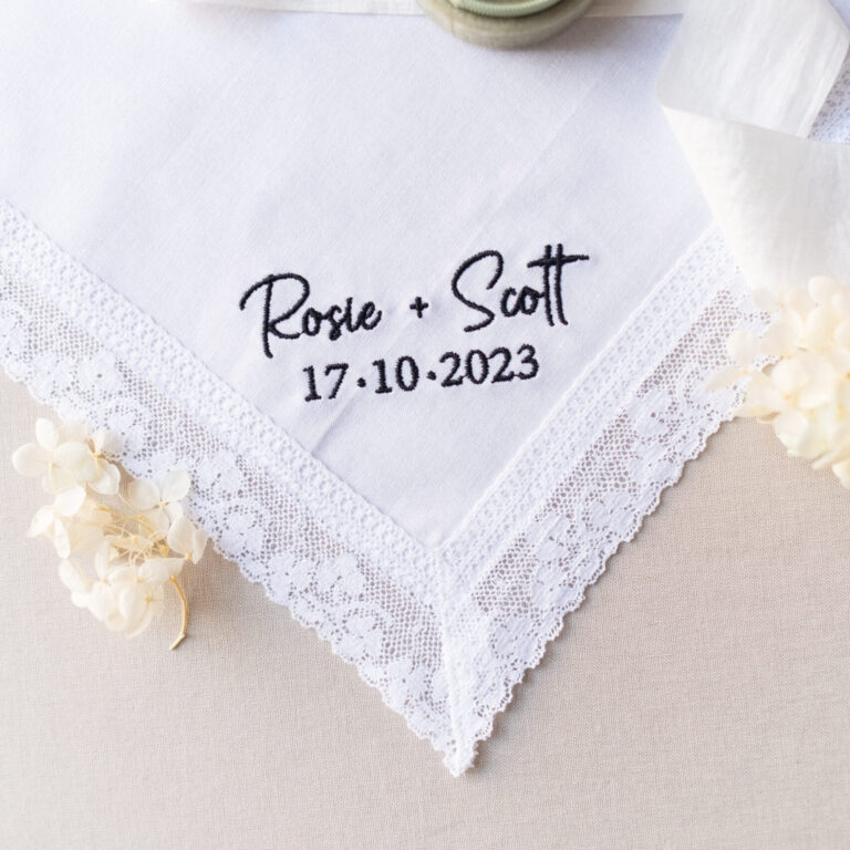 Nottingham Lace Handkerchief - Names & date