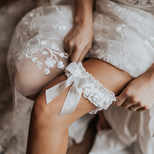 Ruby Nottingham lace wedding garter