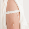 Luna - Nottingham lace garter with ivory bow & tiny pearl bead