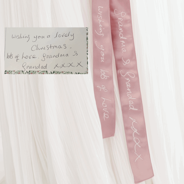 Satin Bouquet Ribbon Personalised with your own Handwriting Embroidered