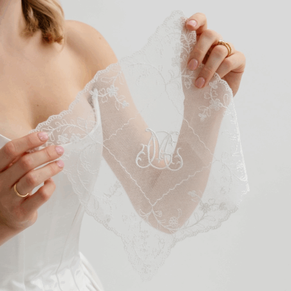 Embroidered Net Lace Handkerchief - Personalised with 2 initial monogram