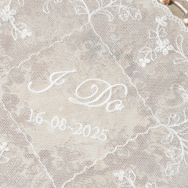 Embroidered Net Lace Handkerchief - Personalised with 'I do' and date