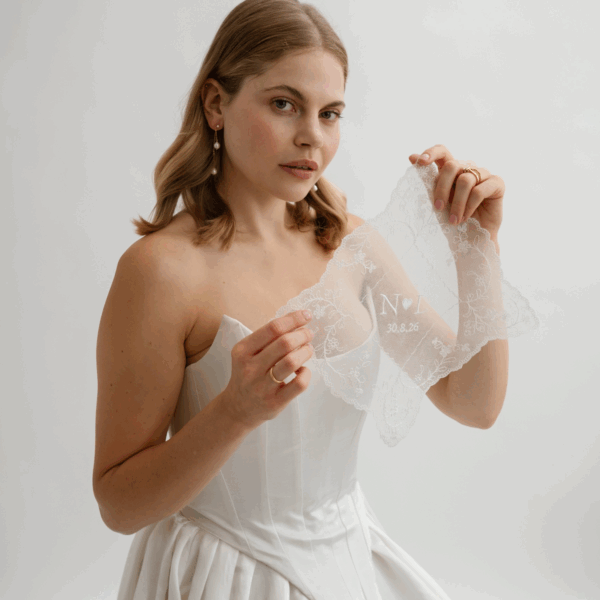 Embroidered Net Lace Handkerchief - Personalised with initials, heart & date