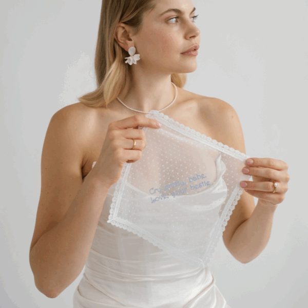 Net & Nottingham Lace Handkerchief - Any Message Embroidered up to 150 Characters
