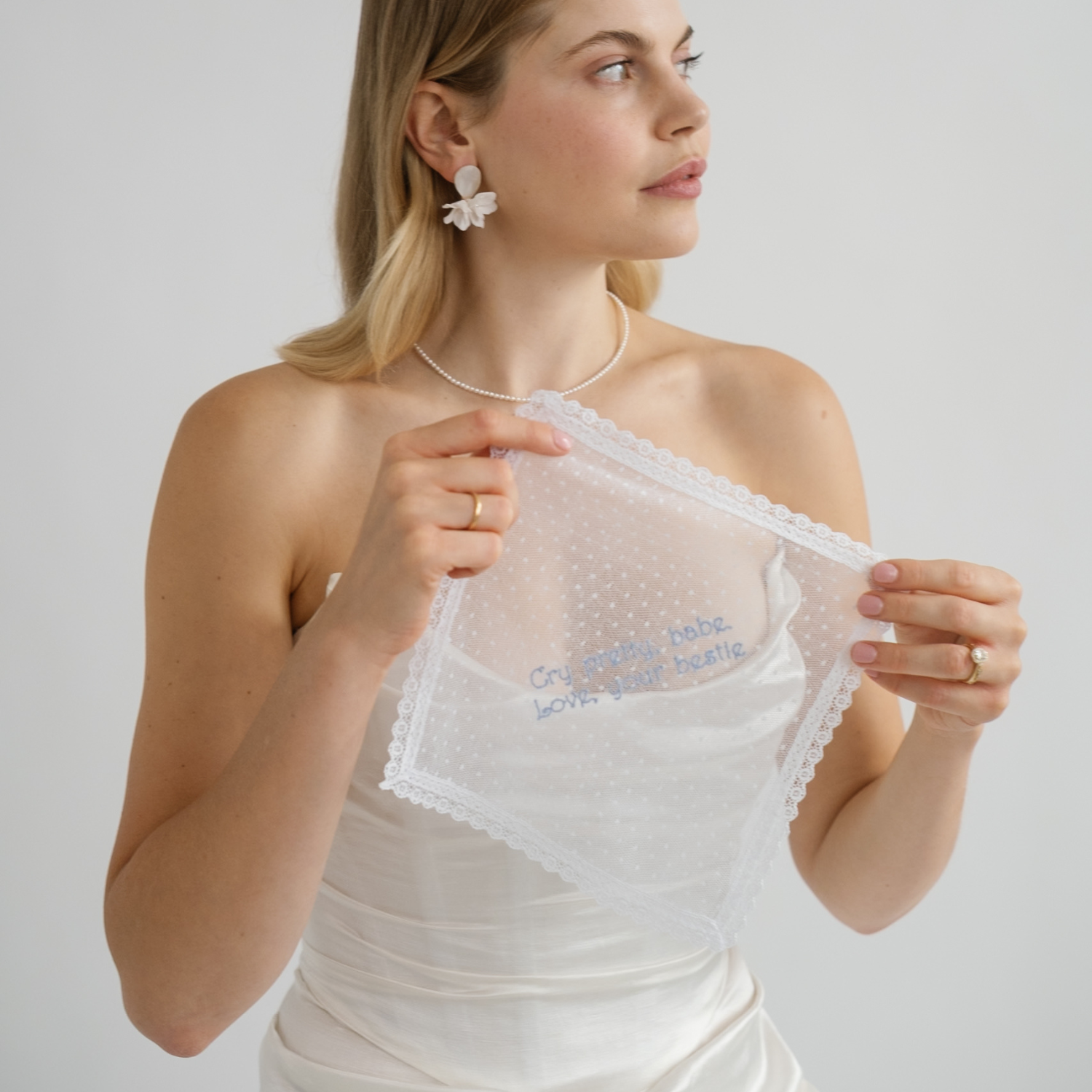 Net & Nottingham Lace Handkerchief - Any Message Embroidered up to 150 Characters