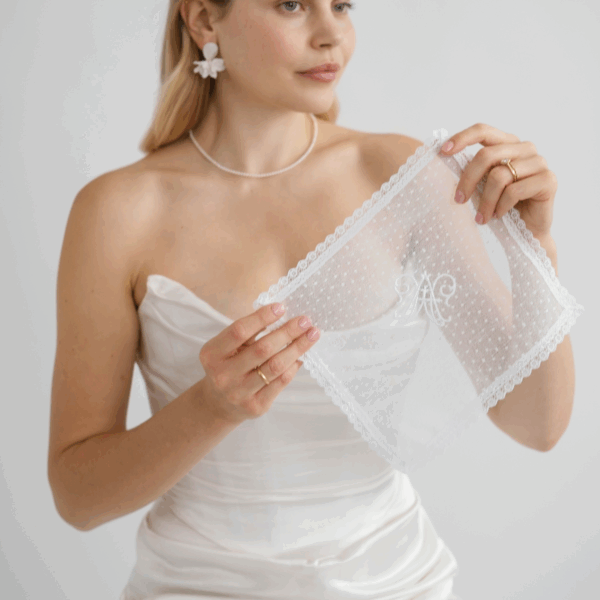Net & Nottingham Lace Handkerchief - Personalised with 2 initial monogram & date