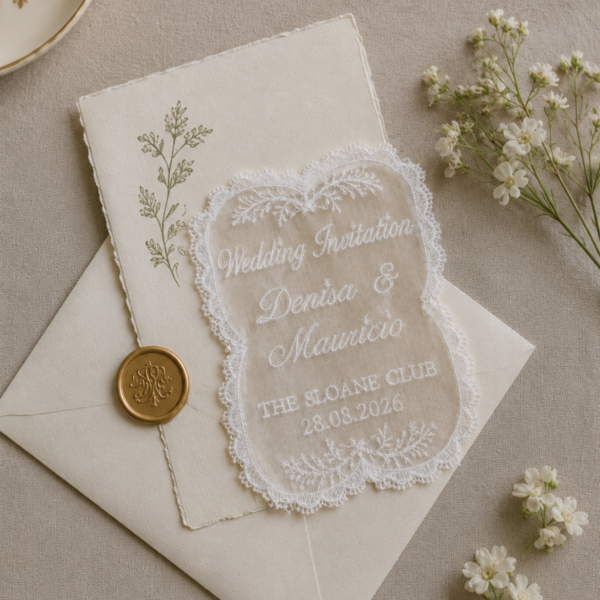 A6 Silk Organza Lace Wedding Invitation or Save the Date