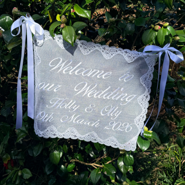 Personalised Nottingham Lace Welcome to our Wedding Sign