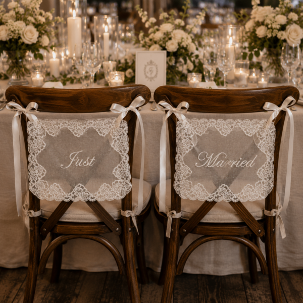 Personalised Lace Wedding Chair Signs