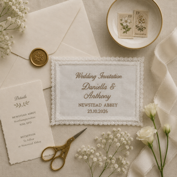 A6 Embroidered Lace Wedding Invitation or Save the Date