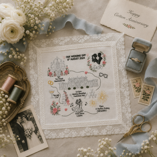Personalised Cotton Anniversary Gift Embroidered Wedding Day Handkerchief